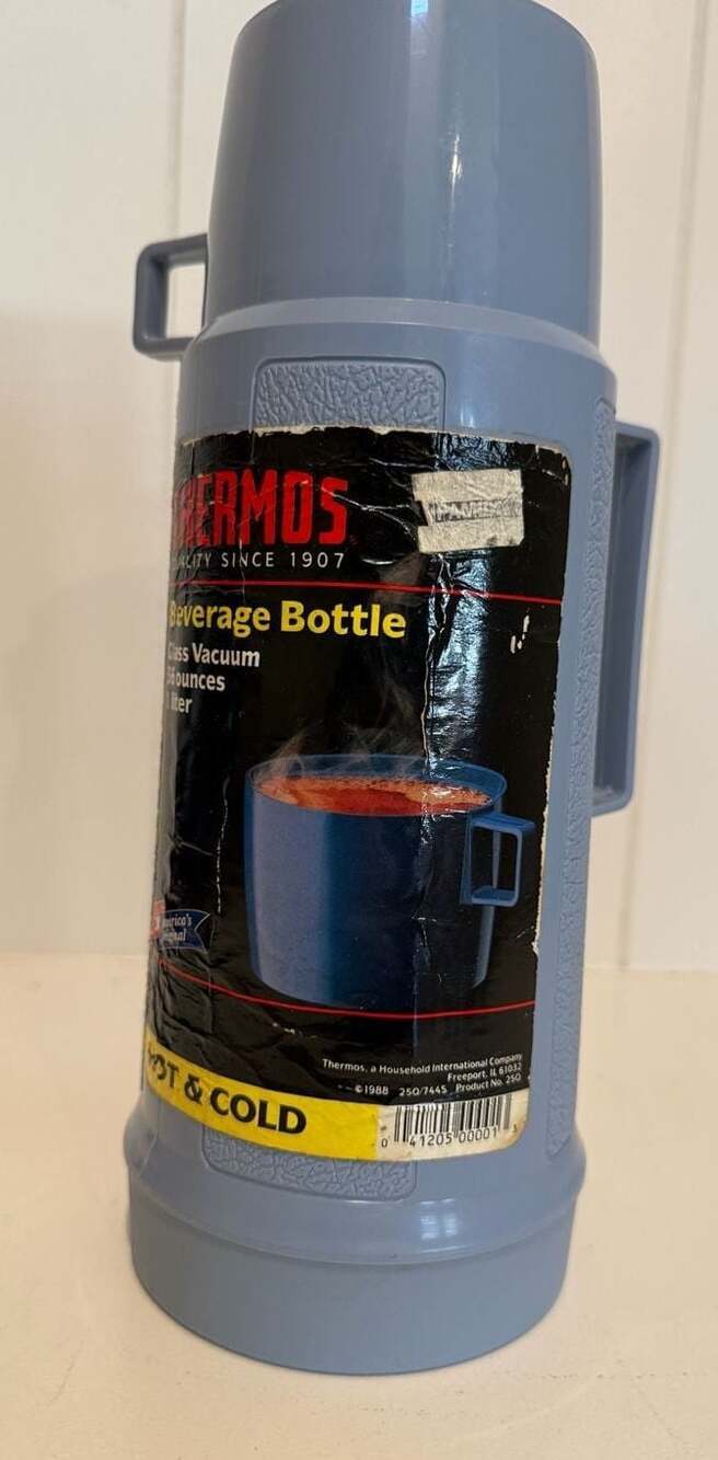 Vintage 1988 Thermos 1 Liter Glass Vacuum Beverage Bottle Product No. 250